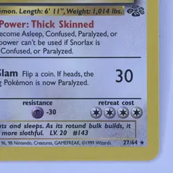 Snorlax 27/64 🔥 Original Non Holo Rare Jungle Set Pokemon Card WOTC TCG 1999 NM - Image 3