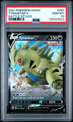 2021 POKEMON SWORD & SHIELD BATTLE STYLES #097 TYRANITAR V PSA 10 - Image 1