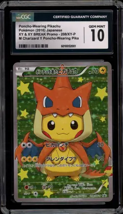 Pokemon Poncho-Wearing Pikachu M Charizard Y JPN Full Art Promo 208/XY-P CGC 10 - Image 1