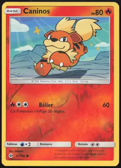 Carte Pokemon Caninos 21/149 Soleil et Lune REVERSE Francais - Image 1