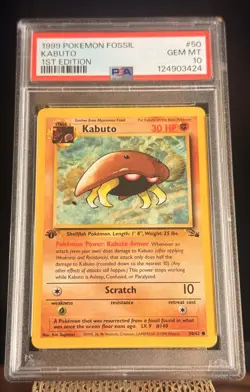 Pokemon TCG Fossil Kabuto 1st Edition Regular PSA 10 Card #50/62 - Image 1