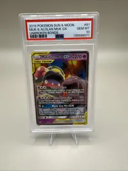 2019 POKEMON SUN & MOON Unbroken Bonds MUK & ALOLAN MUK GX #61 PSA 10 - Image 1