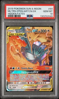 2019 POKEMON SUN & MOON HIDDEN FATES #44 MOLTRES & ZAPDOS & ARTICUNO GX PSA 10 - Image 1