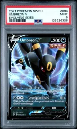 2021 POKEMON SWORD & SHIELD EVOLVING SKIES #094 UMBREON V PSA 9 - Image 1