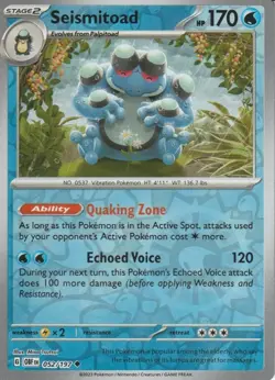 POKEMON - SEISMITOAD - 052/197 - OBSIDIAN FLAMES - REVERSE HOLO - Image 1