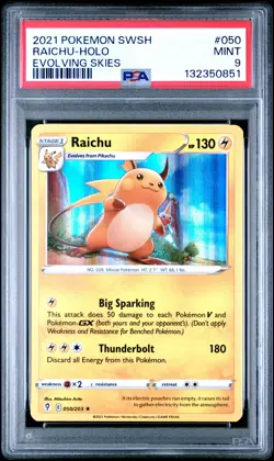 2021 POKEMON SWORD & SHIELD EVOLVING SKIES #050 RAICHU-HOLO PSA 9 - Image 1