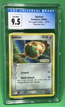 CGC Blue 9.5 (10) Gem Mint Pokemon Ex Legend Maker Sentret Rev Holo 62/92 SWIRL - Image 1