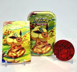 Flareon Prismatic Evolutions Mini Tin, Art card, and Coin Only - Image 1