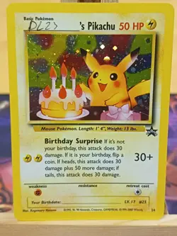 Geburtstags Bday Pikachu 24 Blackstar Promo Vintage Print EN EX Signiert Pokemon - Image 1