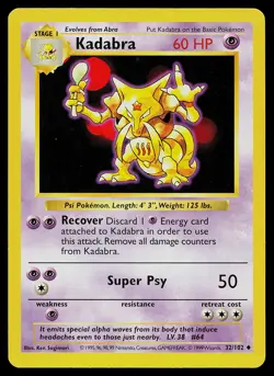 Pokemon Card - Kadabra Base Set (Shadowless) 32/102 Uncommon - Image 1