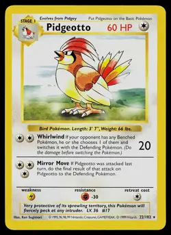 Pokemon Card - Pidgeotto Base Set (Shadowless) 22/102 Rare - Image 1