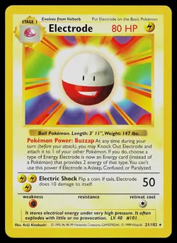 Pokemon Card - Electrode Base Set (Shadowless) 21/102 Rare - Image 1