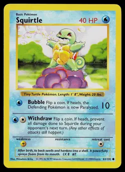 Pokemon Card - Squirtle Base Set (Shadowless) 63/102 Common - Image 1