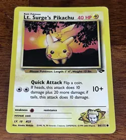 Pokemon TCG Card Lt. Surge's Pikachu 84/132 Pokemon Gym Challenge - Image 1