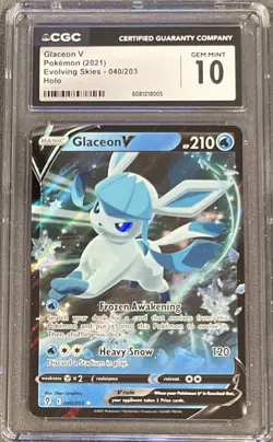 2021 POKEMON SWSH EVOLVING SKIES 040/203 GLACEON V CGC 10 LOW POP GEM MINT - Image 1
