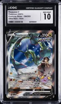 2021 POKEMON EVOLVING SKIES #194 RAYQUAZA V CGC 10 - Image 1