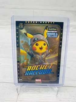 Pikachu as Rocket Racoon #E14 Gold Holo Heros & Villains (non-Pokemon fan art - Image 1