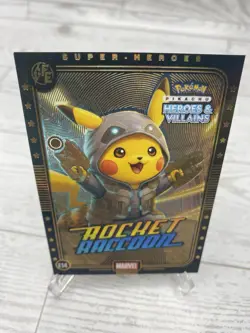 Pikachu as Rocket Racoon #E14 Gold Holo Heros & Villains (non-Pokemon fan art - Image 3