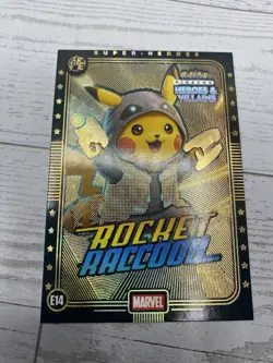 Pikachu as Rocket Racoon #E14 Gold Holo Heros & Villains (non-Pokemon fan art - Image 5