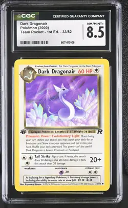 CGC 8.5 Dark Dragonair Team Rocket 1st Edition 33/82 Pokemon Card - Image 1