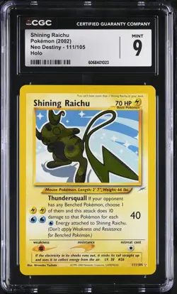 CGC 9 MINT Shining Raichu 2002 Neo Destiny 111/105 Holo Pokemon Card - Image 1
