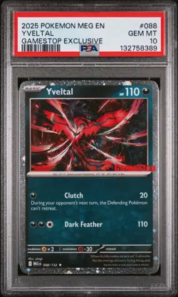 2025 POKEMON MEG EN-MEGA EVOLUTION GAMESTOP EXCLUSIVE #088 YVELTAL PSA 10 - Image 1