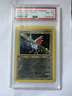 Pokemon 1st Edition SWIRL HOLO 2000 SKARMORY Neo Genesis PSA 8 NM-MINT Swirl - Image 1
