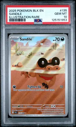 2025 POKEMON BLK EN-BLACK BOLT ILLUSTRATION RARE #135 SANDILE PSA 10 - Image 1