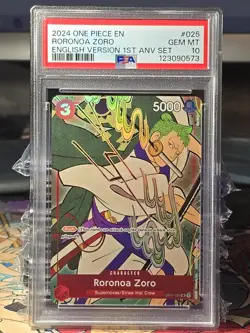 Roronoa Zoro (English Version 1st Anniversary Set) OP01-025 PSA 10 One Piece - Image 1