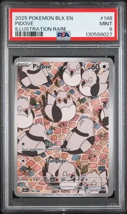 2025 Pokemon BLK EN Pidove ILLUSTRATION RARE FULL ART 148/086 PSA 9 MINT - Image 1