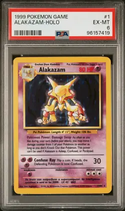 1999 POKEMON BASE SET UNLIMITED #1 ALAKAZAM-HOLO PSA 6 - Image 1