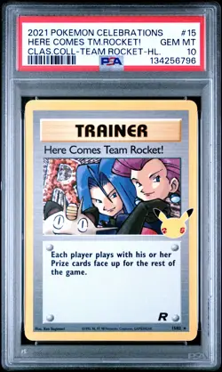 2021 POKEMON CELEBRATIONS CLASSIC COLL #15 HERE COMES TEAM ROCKET!-HOLO PSA 10 - Image 1