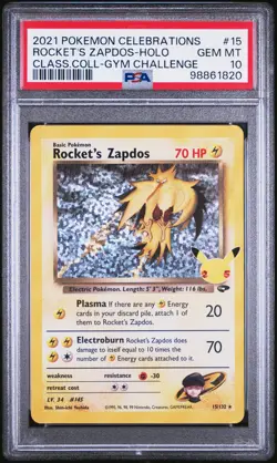 2021 POKEMON CELEBRATIONS CLASSIC COLLECTION #15 ROCKET'S ZAPDOS-HOLO PSA 10 - Image 1