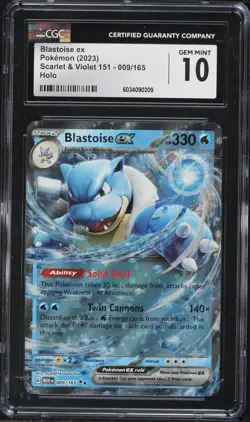 CGC 10 Pokemon TCG Scarlet Violet 151 Blastoise EX 009/165 Holo Rare Card 2023 - Image 1