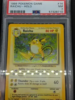 PSA 7 RAICHU 14/102 Unlimited Base Set Holo Rare 1999 Pokemon Card NM - Image 2