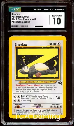 CGC 10 GEM MINT Snorlax Z # 49 WOTC Black Star Promo Pokemon Card - Image 1