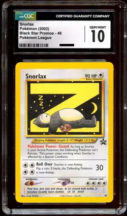 CGC 10 GEM MINT Snorlax Z # 49 WOTC Black Star Promo Pokemon Card - Image 2