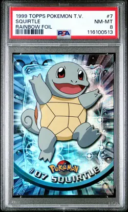 1999 TOPPS POKEMON TV RAINBOW FOIL #7 SQUIRTLE PSA 8 - Image 1