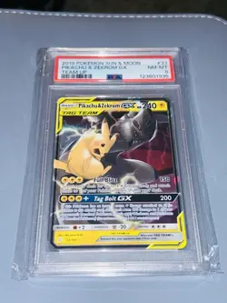 2019 POKEMON SUN & MOON TEAM UP #33 PIKACHU & ZEKROM GX PSA 8 - Image 1