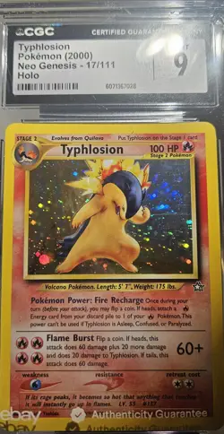 2000 Pokemon NEO GENESIS Typhlosion Holo # 17/111 CGC -9 EBAY AUTHENTICITY DONE - Image 3