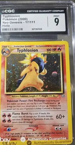 2000 Pokemon NEO GENESIS Typhlosion Holo # 17/111 CGC -9 EBAY AUTHENTICITY DONE - Image 5