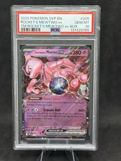 2025 POKEMON SVP EN-SV BLACK STAR PROMO #205 TEAM ROCKET'S MEWTWO EX PSA 10 - Image 1