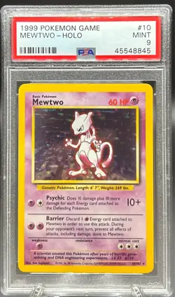 1999 Pokemon Base Set UNLIMITED Mewtwo #10/102 Holo Rare PSA 9 - Image 1