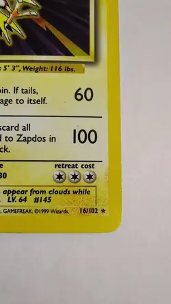 1999 Pokemon Base Set Zapdos Holo Rare 16/102 *READ - Image 5