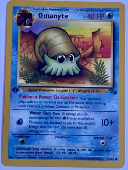 Omanyte 1ST EDITION-NEAR MINT 52/62 Fossil 1999 Regular 40HP Common Pokemon TCG - Image 1