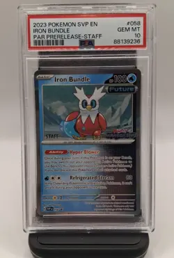 Iron Bundle - 058 (Prerelease) [Staff] Scarlet & Violet Promo Card Holo PSA 10 - Image 1