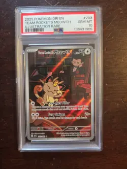 Pokemon TCG Team Rockets Meowth Giovanni Illustrated Rare Card #203/182 PSA 10 - Image 1