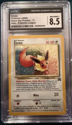 2000 Eevee Black Start Vintage Holo SWIRL Pokemon Card Slab CGC 8.5 Graded NM/M+ - Image 1