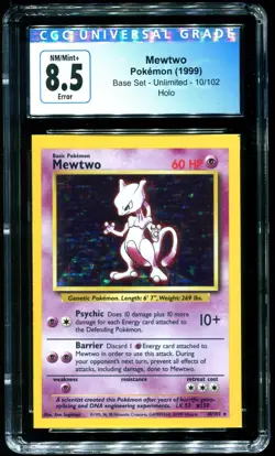 CGC 8.5 Mewtwo Square Cut Holo Rare Base Set 1999 Pokemon Card #10 - Image 1