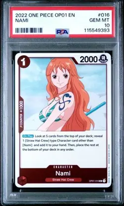 One Piece Romance Dawn Nami OP01-016 Foil Wave 1 PRE ERRATA PSA 10 Gem Mint - Image 1